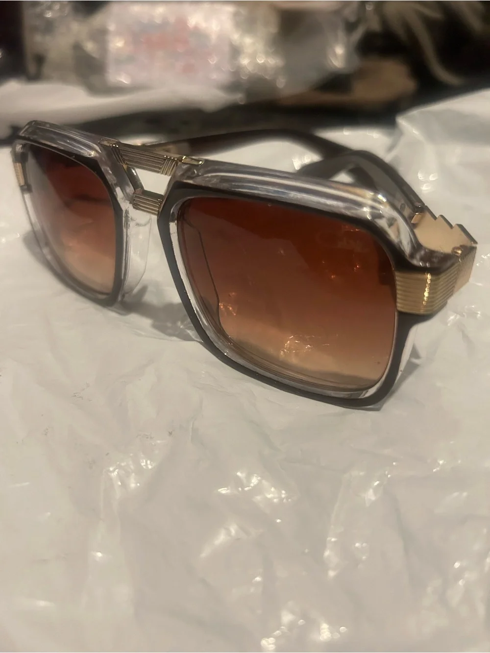 Cazeles Men's Clear Frame Sunglasses with Brown Gradient Lenses - Gold Accent